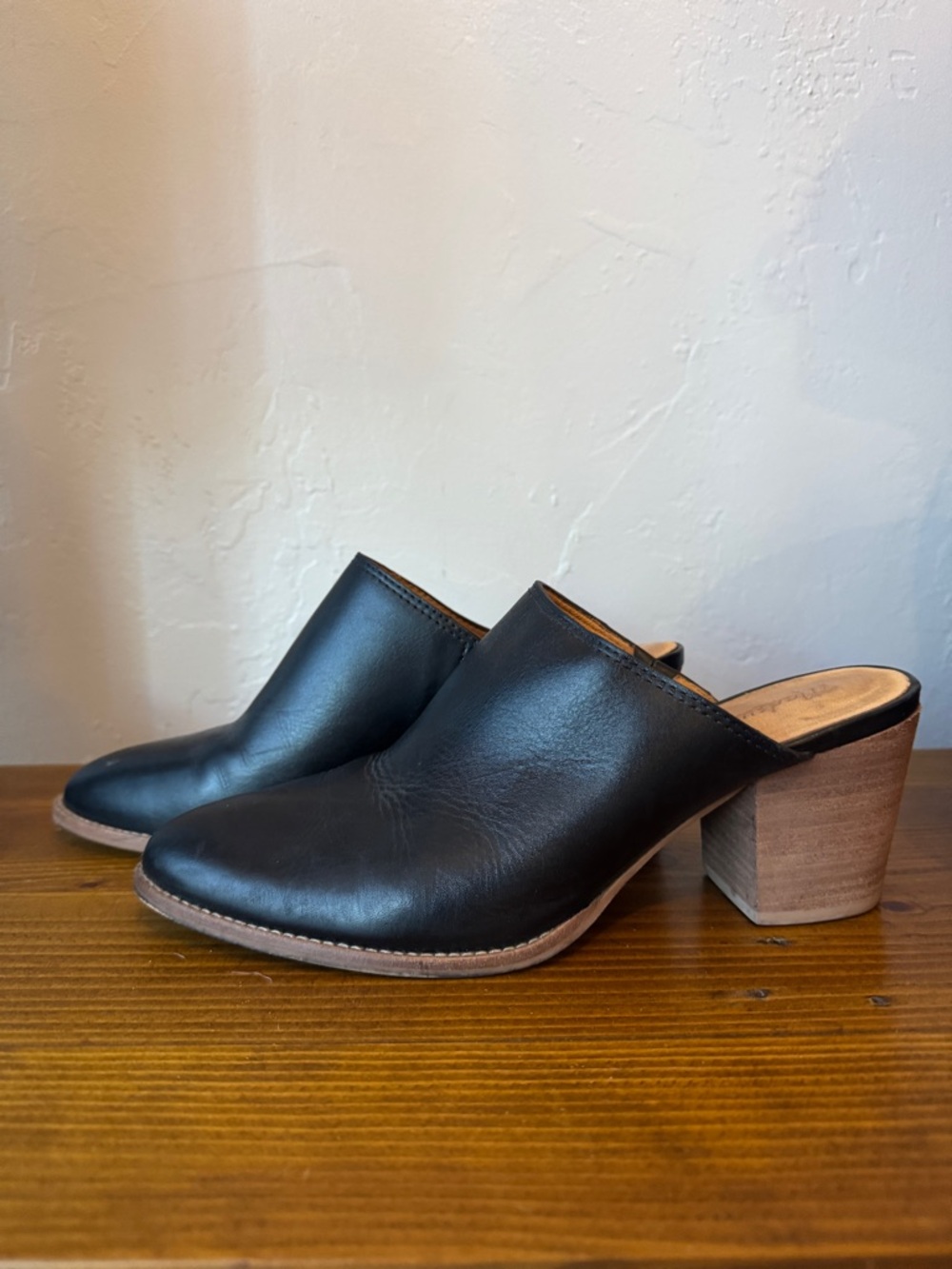 Madewell Black Leather Slip-On Mule Heels